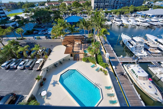 aerial view featuring a water view