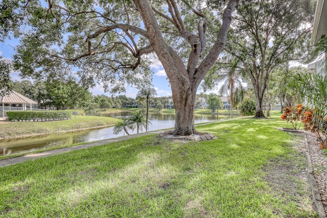 view of yard with a water view