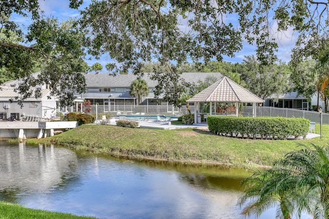 water view featuring a gazebo