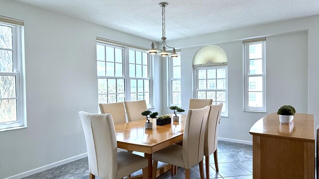 3475 S Ocean Blvd Unit 2160, Palm Beach, FL 33480 - dining room featuring a chandelier, plenty of natural light, baseboards, and a textured ceiling