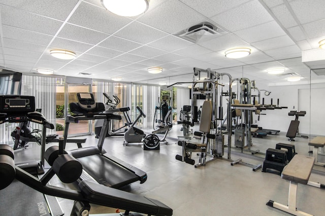 3475 S Ocean Blvd Unit 2160, Palm Beach, FL 33480 - exercise room featuring a paneled ceiling and floor to ceiling windows