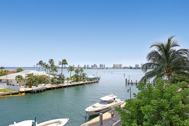 view of water feature featuring a dock