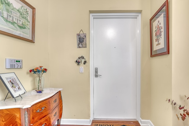 entryway with hardwood / wood-style floors