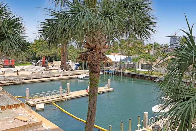 view of dock with a water view