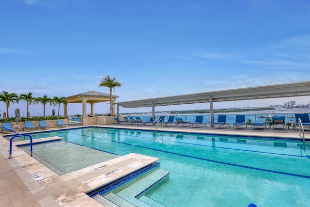 pool featuring a patio area