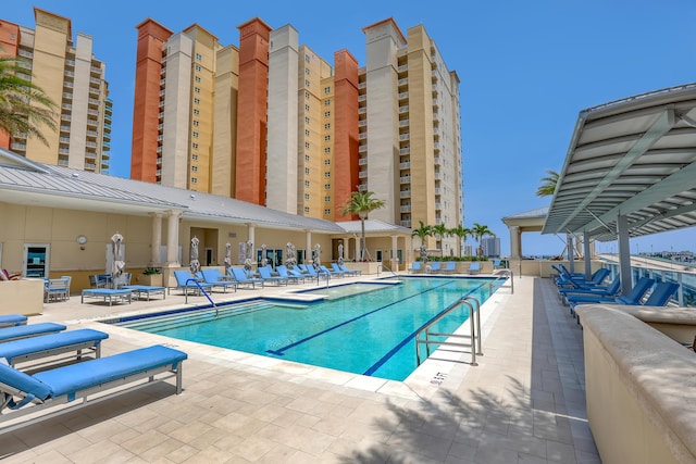 pool with a patio