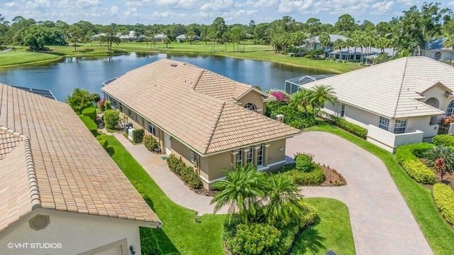 aerial view with a water view