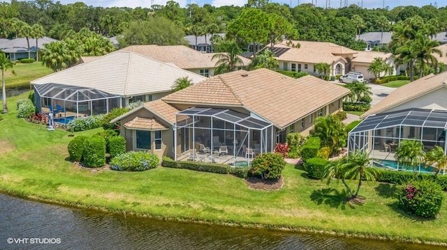 aerial view with a water view