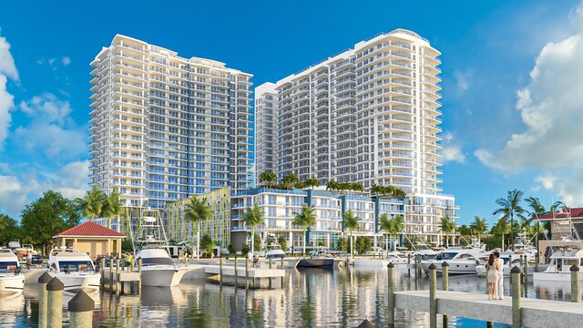 view of building exterior featuring a water view