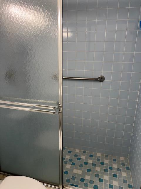 bathroom featuring toilet and walk in shower