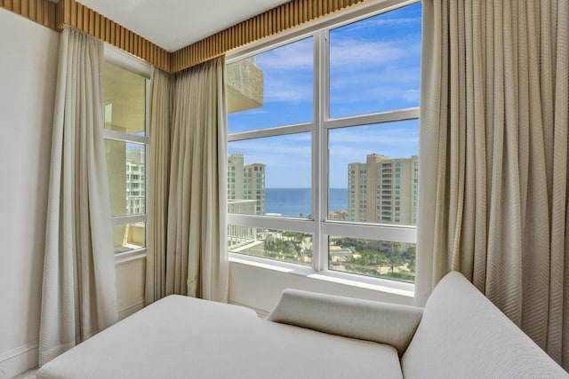 bedroom with a water view