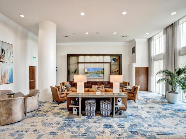 dining area featuring ornamental molding