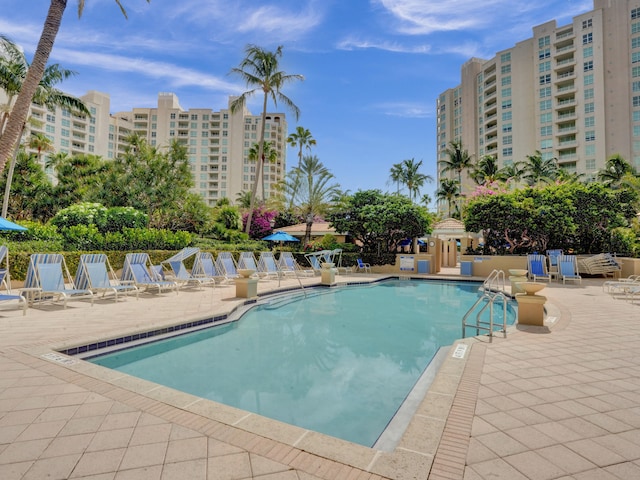 view of swimming pool with a patio