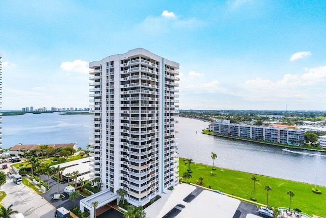 exterior space featuring a water view