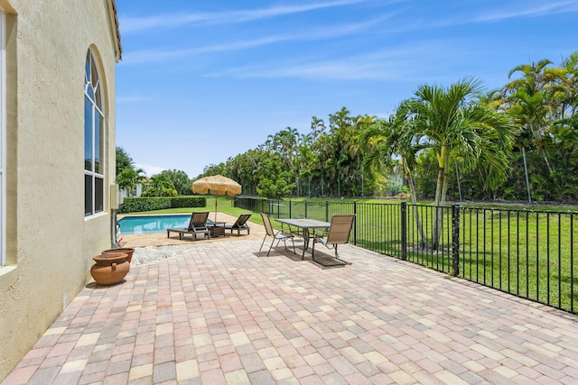 view of patio / terrace featuring a fenced in pool