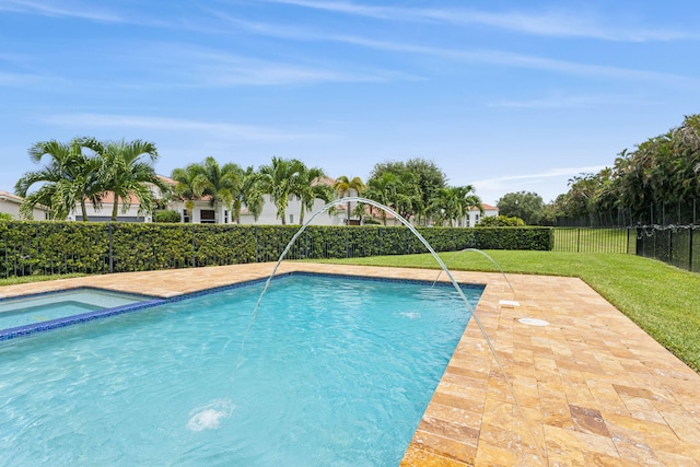 view of swimming pool featuring pool water feature