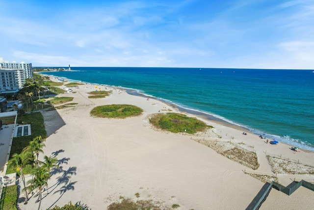 view of water feature with a beach view