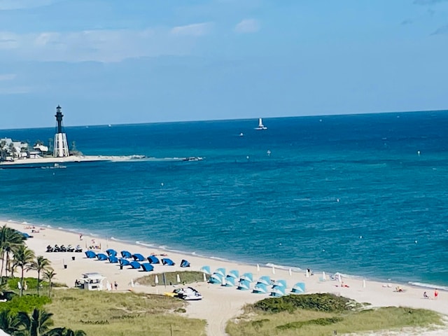 property view of water with a beach view