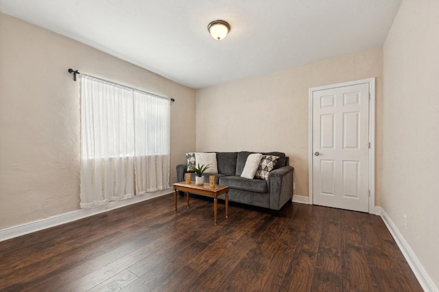 living area with dark hardwood / wood-style flooring