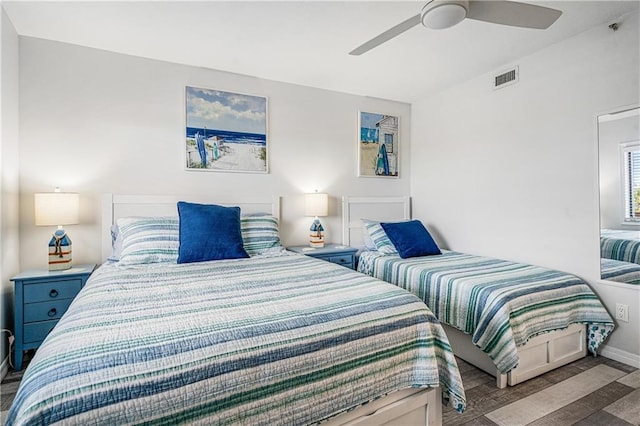 bedroom featuring ceiling fan and wood-type flooring