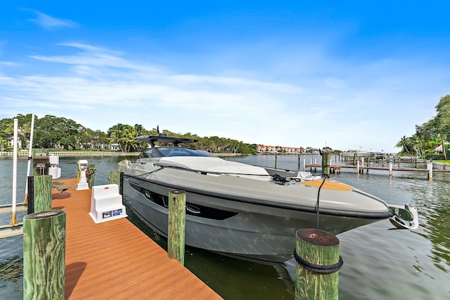 view of dock with a water view