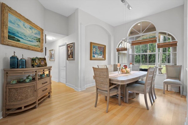 dining space featuring light wood-type flooring