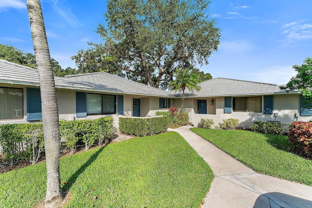 ranch-style home with a front lawn