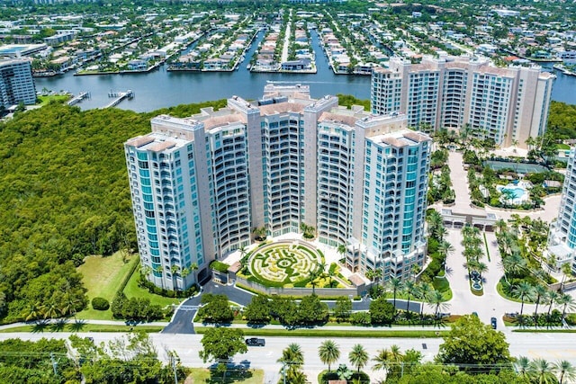 aerial view featuring a water view