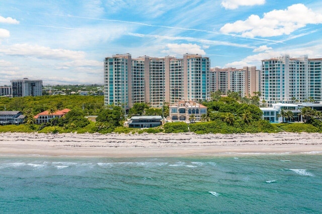 aerial view featuring a beach view and a water view