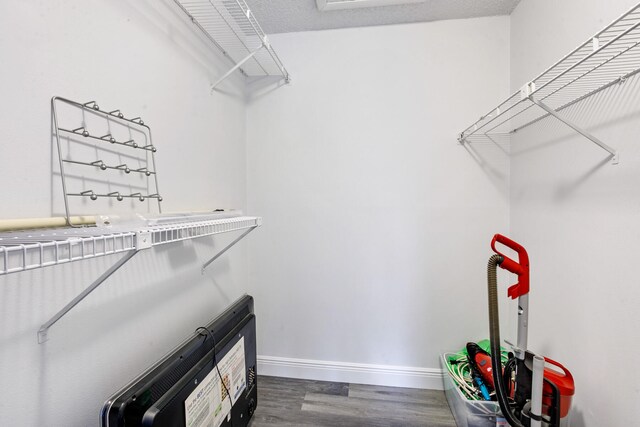 spacious closet featuring dark hardwood / wood-style floors