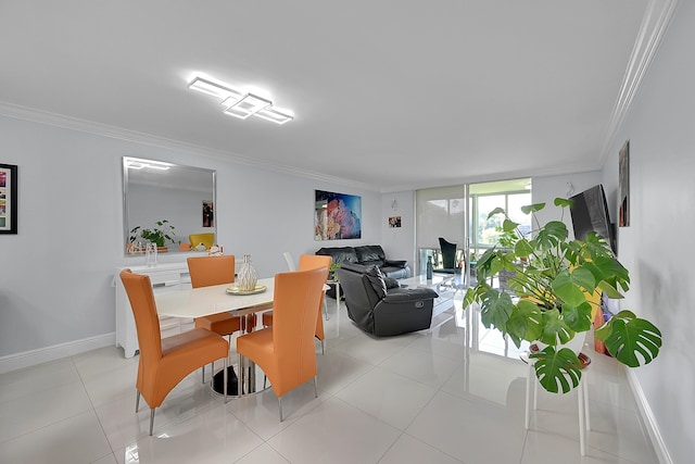 tiled dining space with ornamental molding