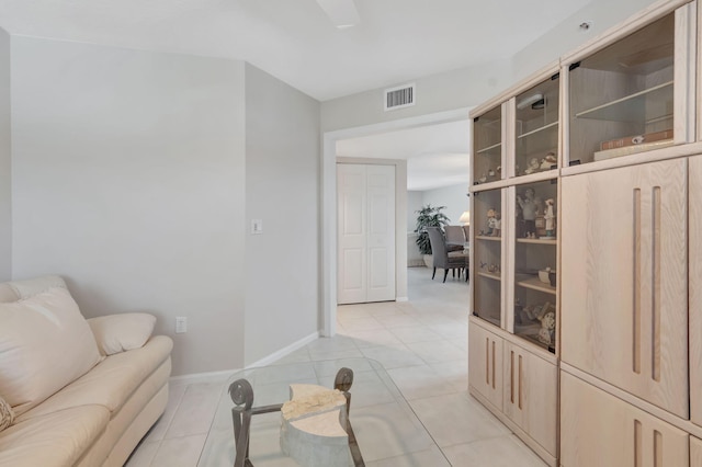 living room featuring light tile patterned floors