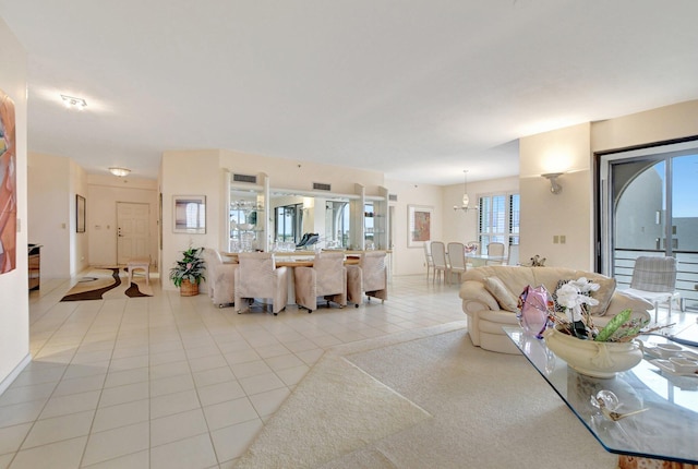 living room featuring light tile patterned floors