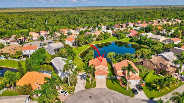 bird's eye view featuring a water view