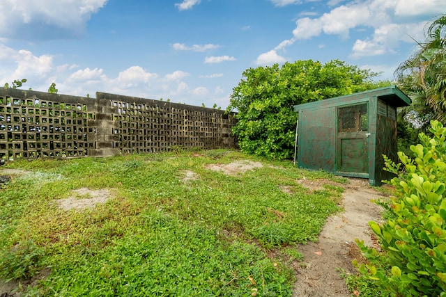 view of yard with a storage unit