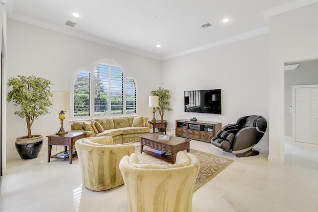 living room featuring ornamental molding