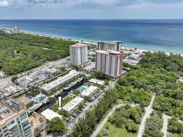 aerial view with a water view and a city view