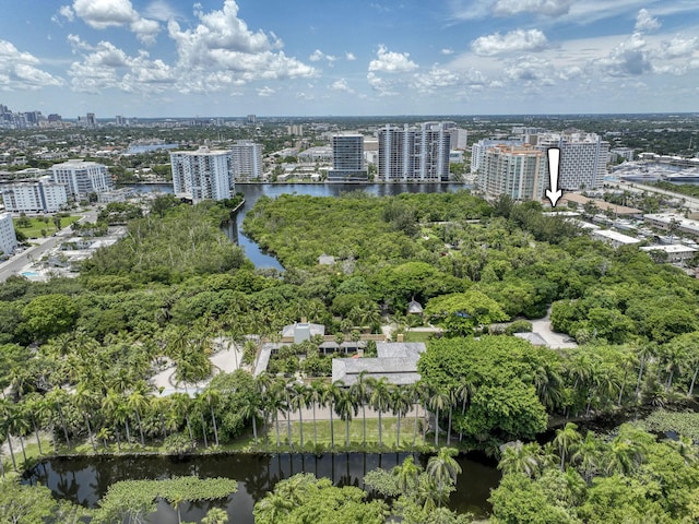 901 N Birch Rd Unit D6, Fort Lauderdale, FL 33304 - aerial overview of property's location featuring nearby urban area, a tree filled landscape, and a large body of water