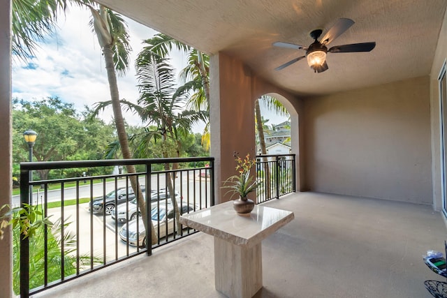 balcony with ceiling fan