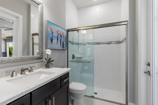 bathroom with vanity, toilet, and walk in shower