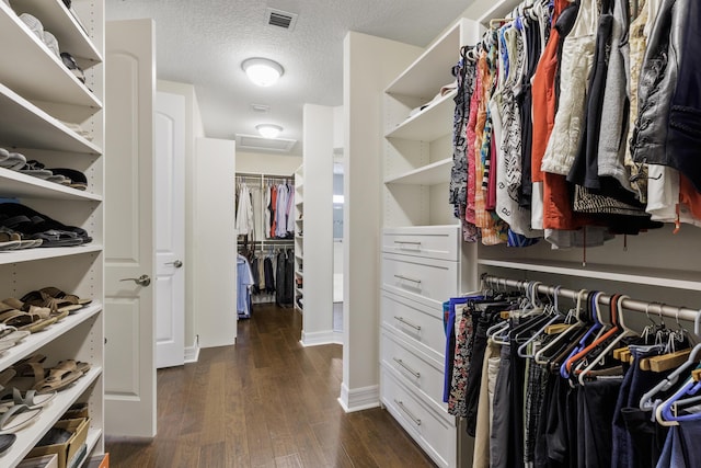 spacious closet featuring dark wood-type flooring