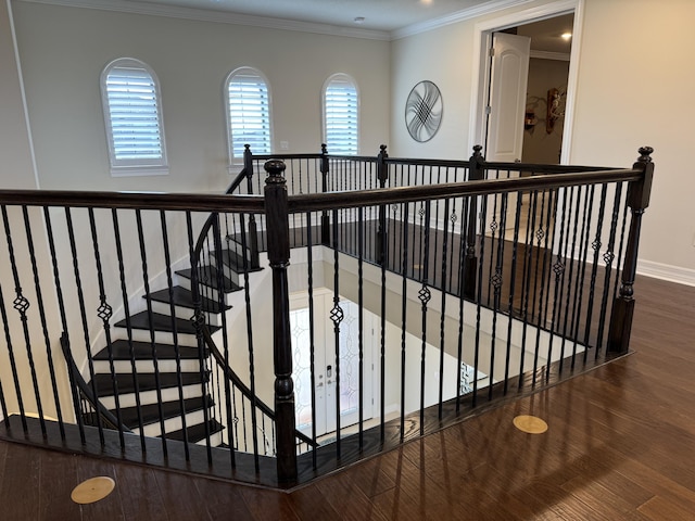 interior space featuring hardwood / wood-style floors and ornamental molding