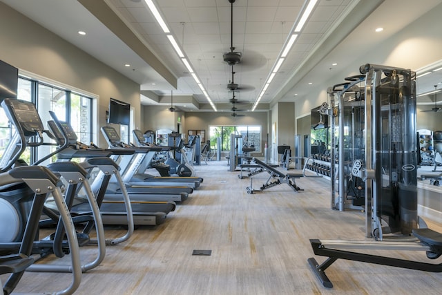 exercise room with a healthy amount of sunlight