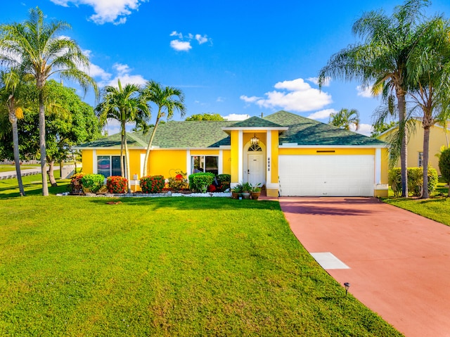 view of front of house featuring a garage and a front yard