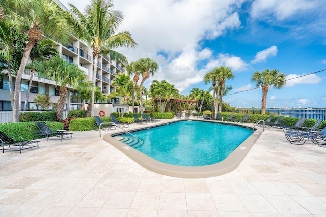 view of pool featuring a patio area