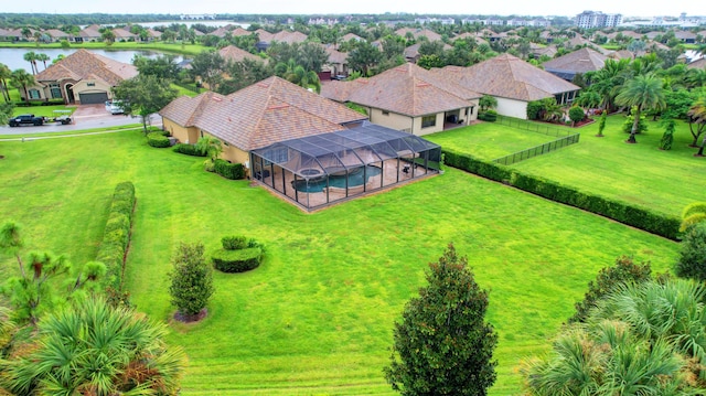 aerial view featuring a water view