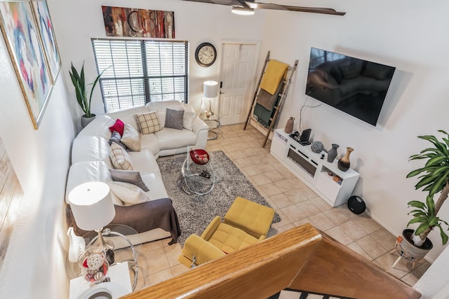 living room featuring light tile patterned floors