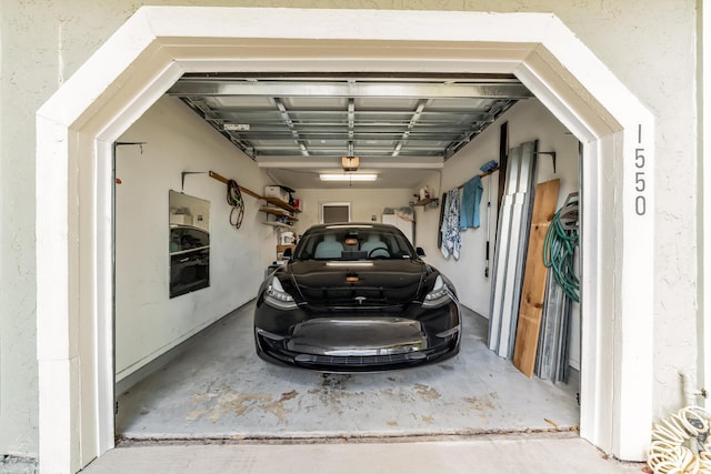 garage with a garage door opener