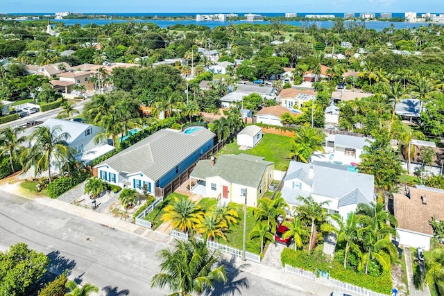 bird's eye view featuring a water view