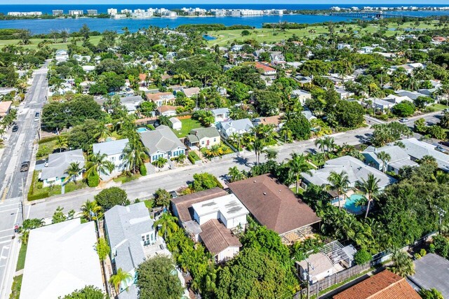 drone / aerial view featuring a water view